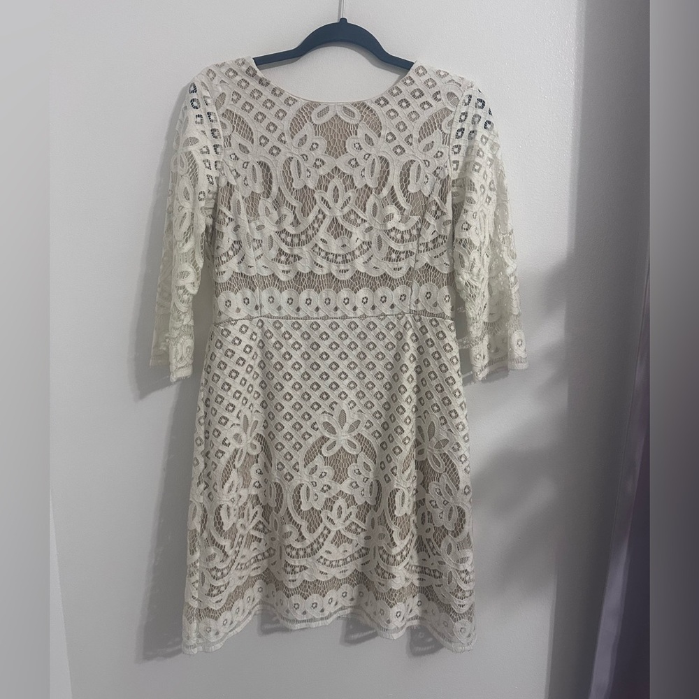 Danny & Nicole Cream Lace Long Sleeve Dress